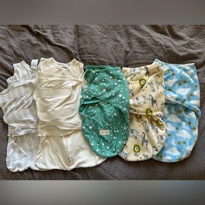 5 piece lot of sleepsacks- Halo, Miracle Baby, No Brand